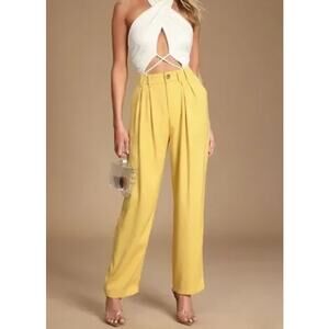 Lulus Sophisticated Take Yellow High-Waisted Trouser Pants Size Medium NEW
